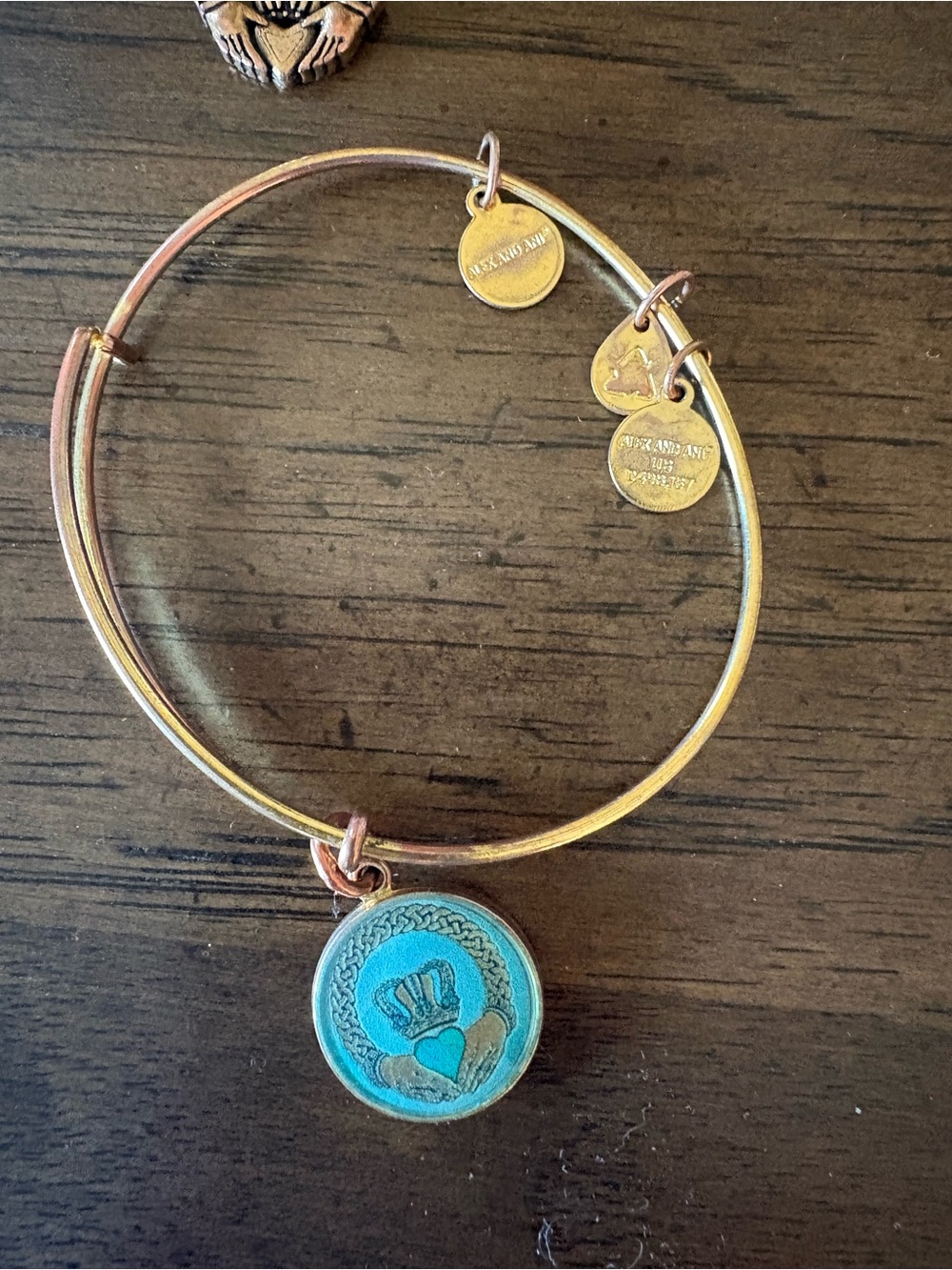 Alex and Ani Gold-Tone Bracelet with Turquoise Claddagh Charm